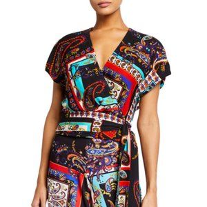 Alice + Olivia Margo Printed Paisley Wrap Top